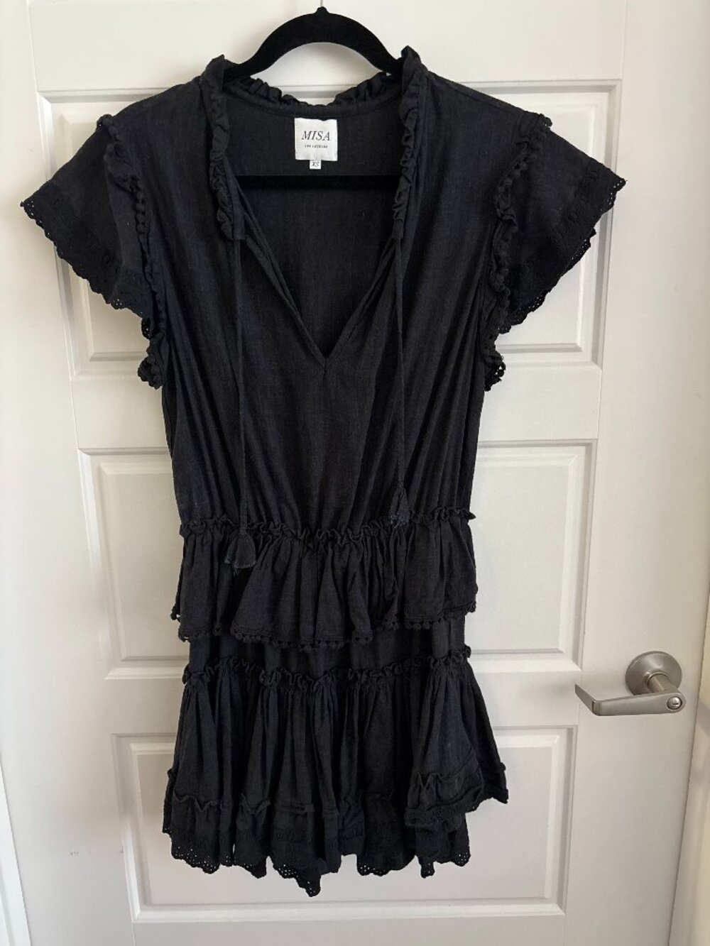 MISA Los Angeles Black Ruffle Tiered Mini Dress
